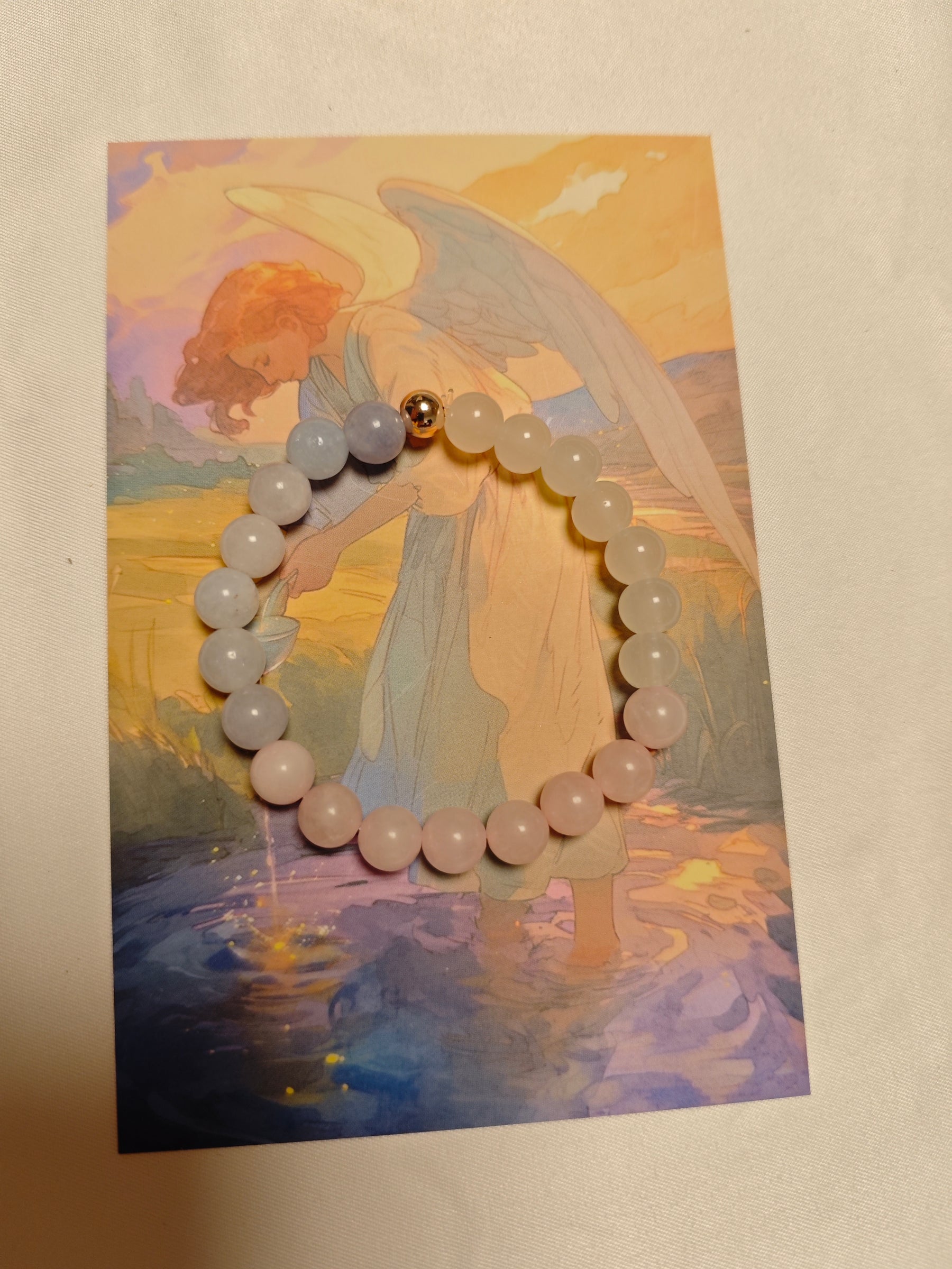 Crystal Healing Bracelet – Gradient Pastel Beads with Gold Accent | Tarot Energy Jewelry
