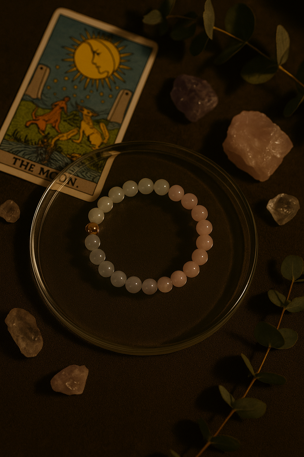 Crystal Healing Bracelet – Gradient Pastel Beads with Gold Accent | Tarot Energy Jewelry