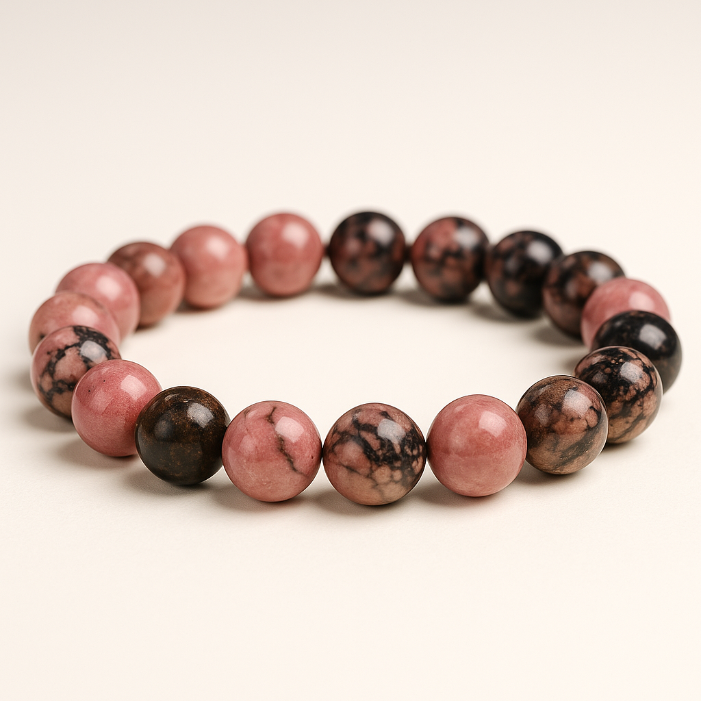 Handcrafted Rhodonite Crystal Healing Bracelet – Tarot Therapy Gemstone Beads