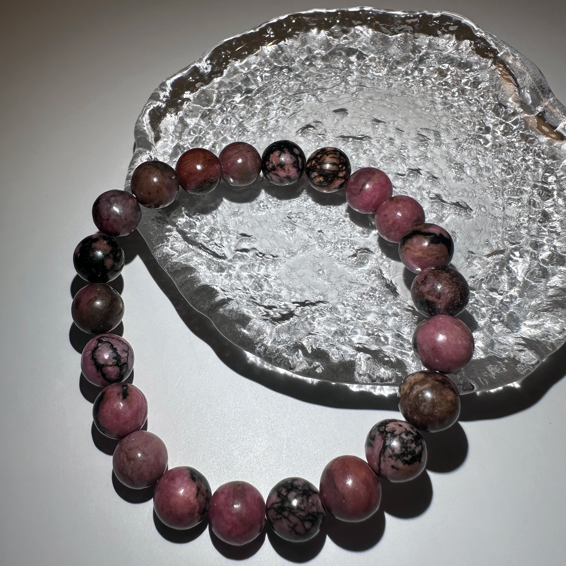 Handcrafted Rhodonite Crystal Healing Bracelet – Tarot Therapy Gemstone Beads
