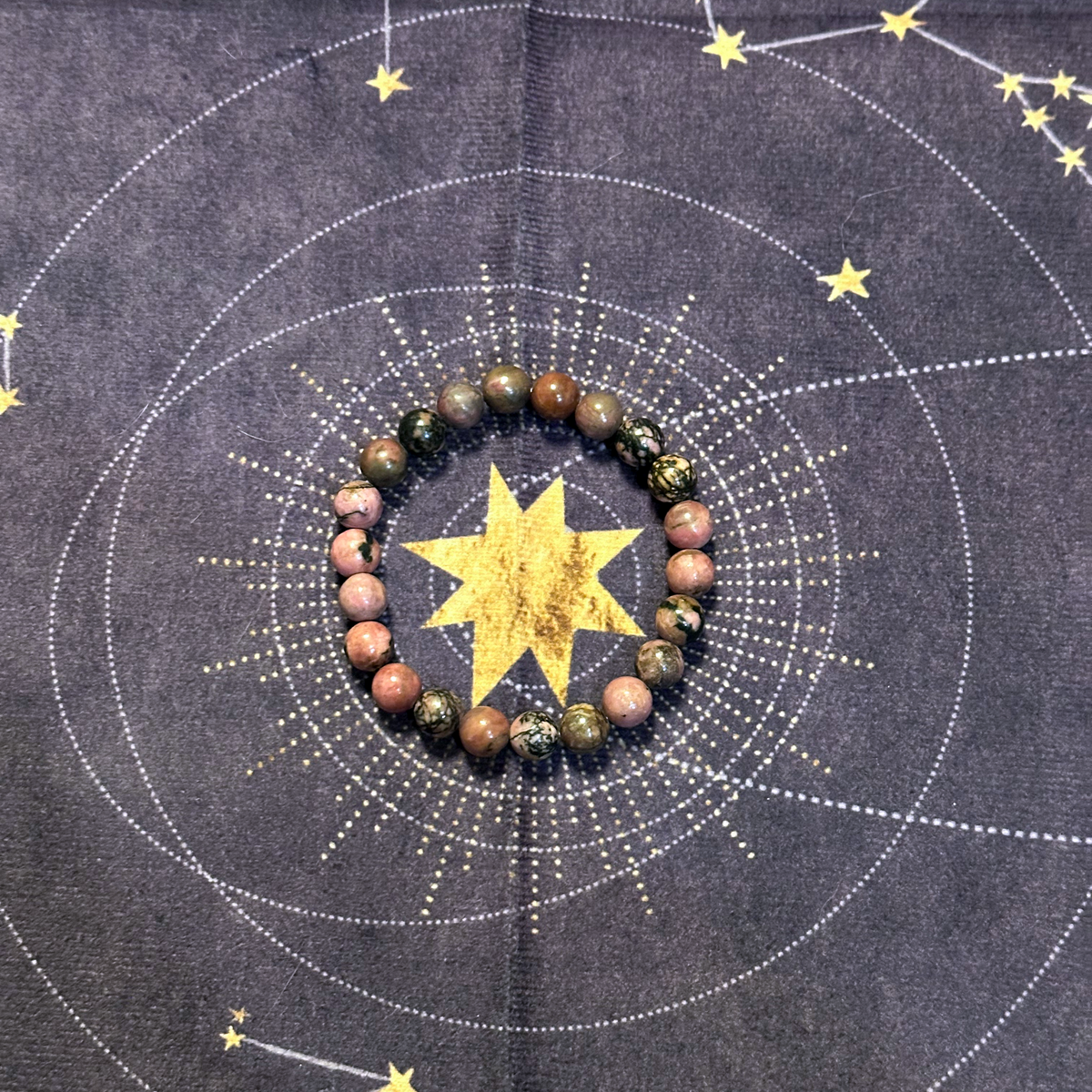 Handcrafted Rhodonite Crystal Healing Bracelet – Tarot Therapy Gemstone Beads